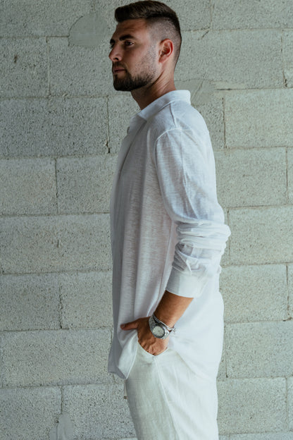 Shirt Band collar – White linen