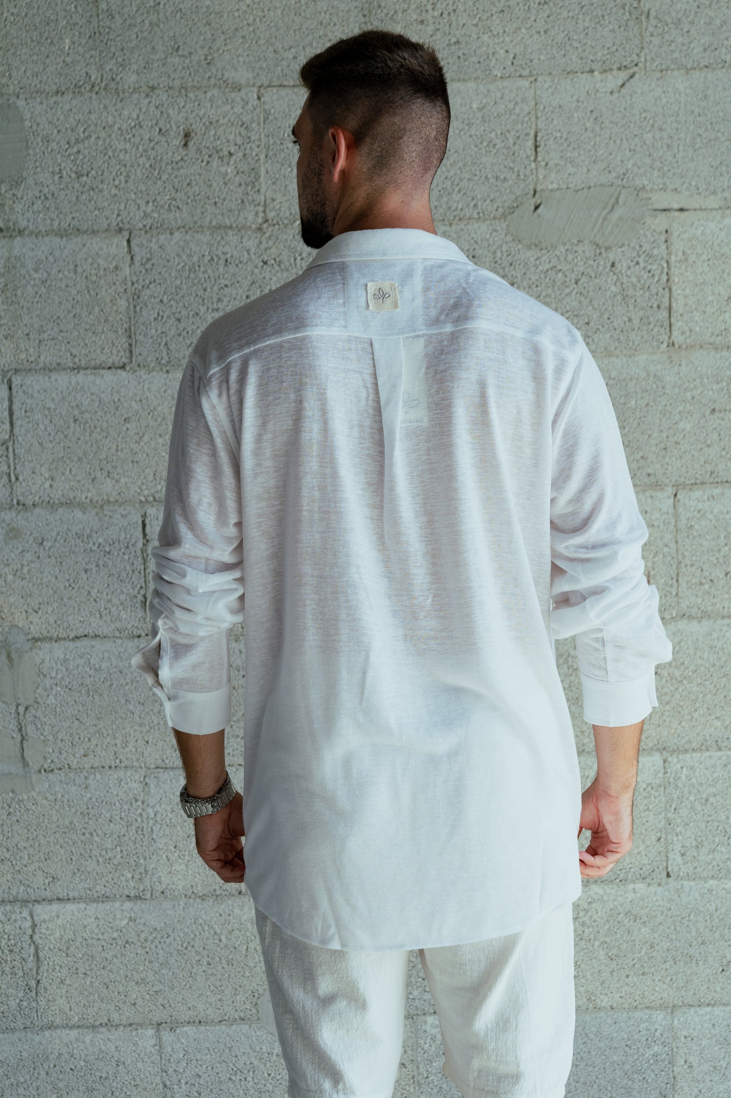 Shirt Band collar – White linen