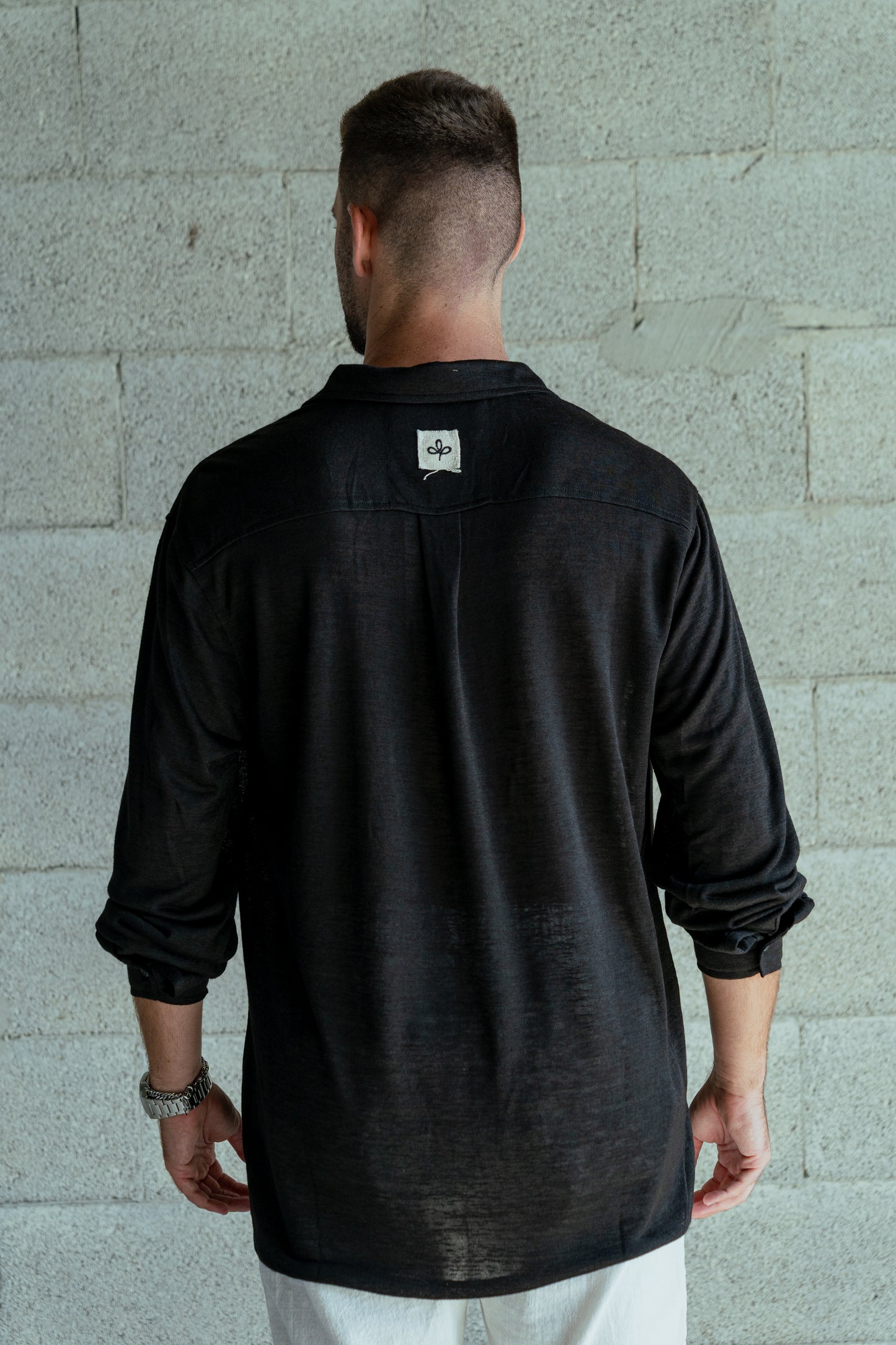 Shirt Band collar –  Black linen