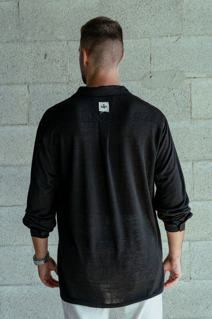 Shirt Band collar –  Black linen