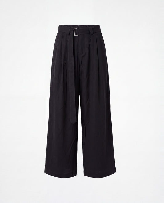 Pants- Linen balloon baggy Black