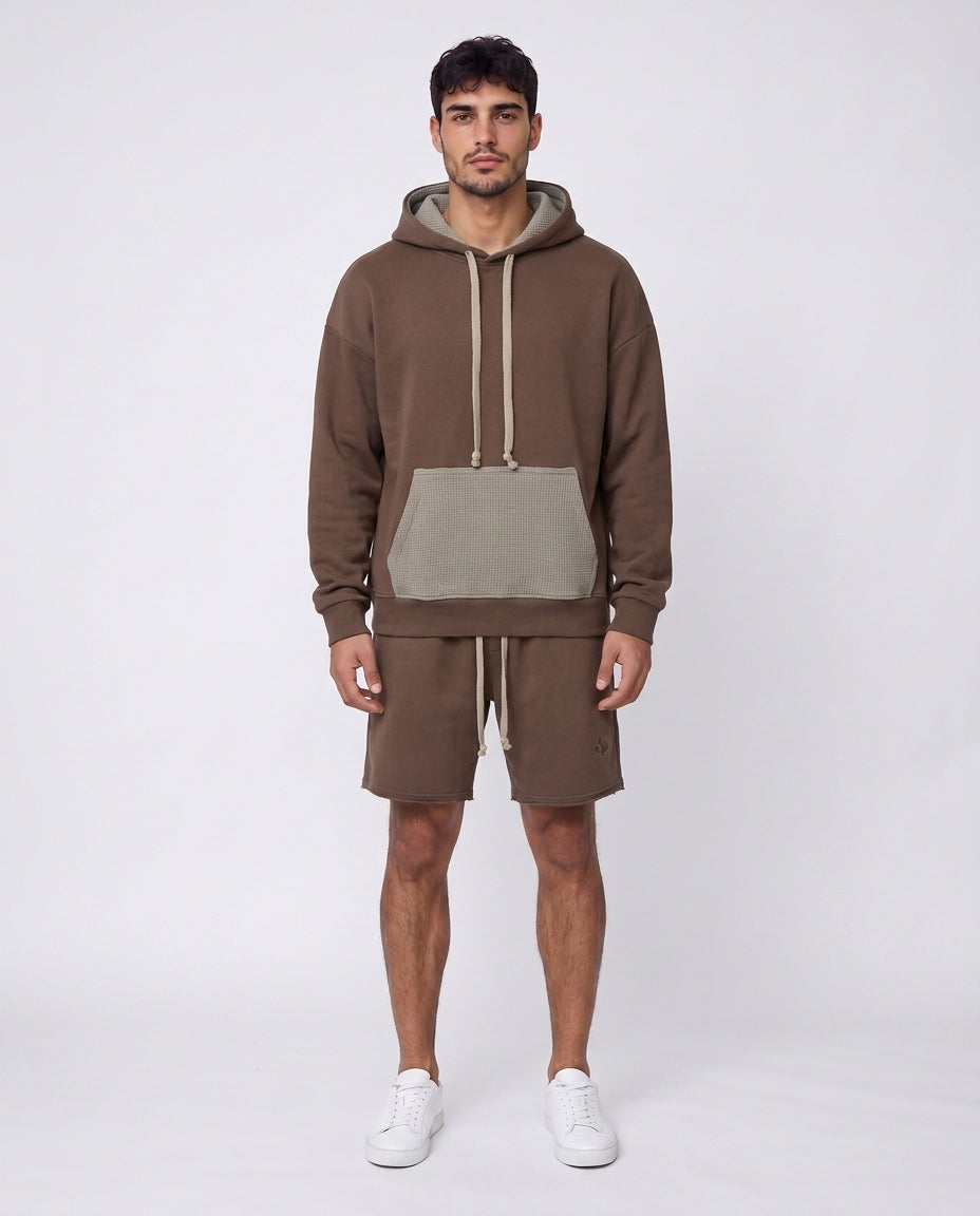 Set Hoodie- Frayed Pocket Brown