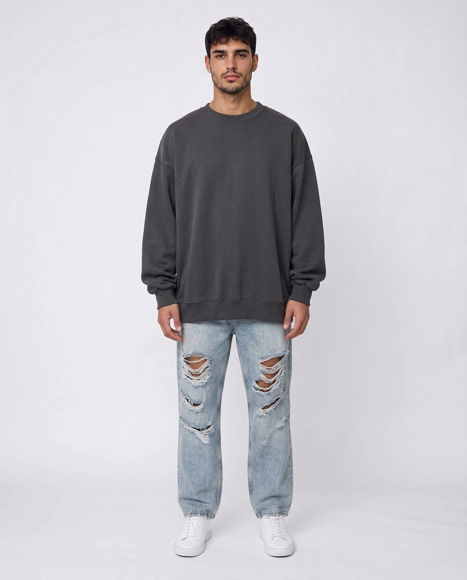 SWEATSHIRT OVERSIZE- Plain Dark Gray