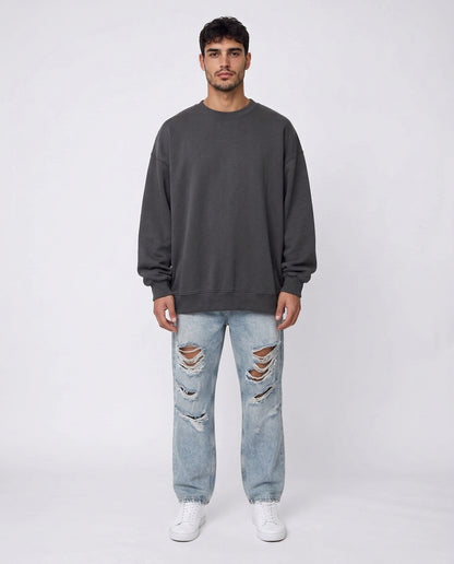 SWEATSHIRT OVERSIZE- Plain Dark Gray