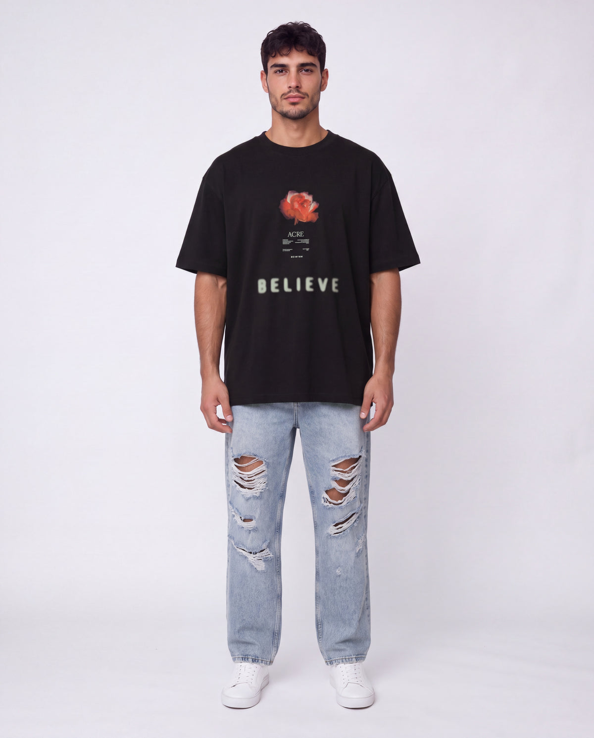 T-shirt- Oversize Flower Black