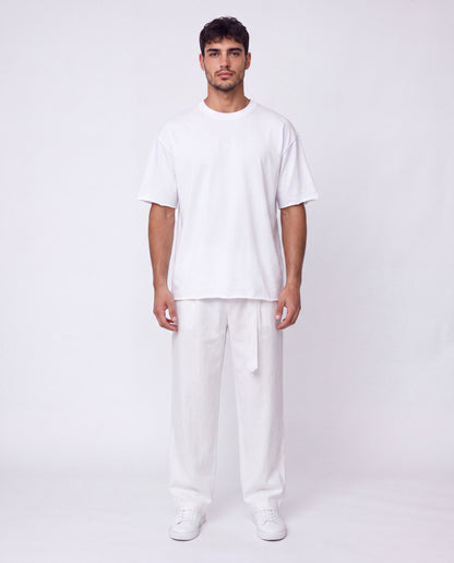 Pants- Linen balloon baggy White