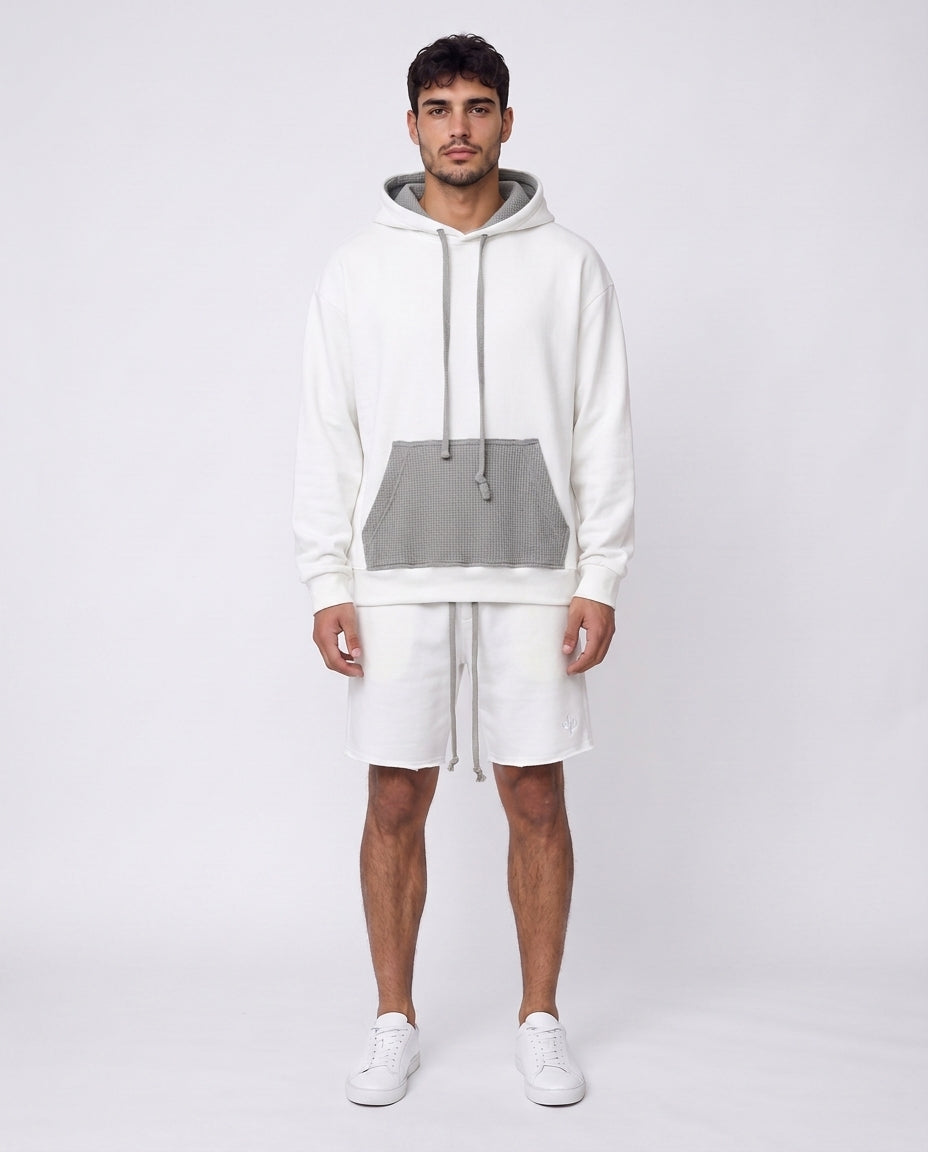 Set Hoodie- Frayed Pocket White