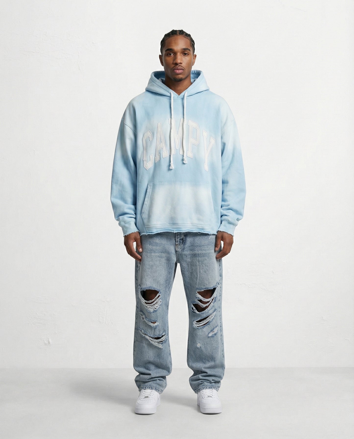 Sweatshirt OVERSIZE CAMPY bag front light blue